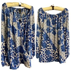 🛍️ NWT INC International Concepts Blue and White Floral Blouse Top Shirt Size 2X